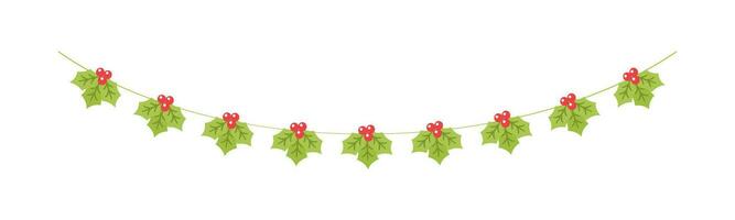 Hanging Mistletoe Garland Vector Illustration, Christmas Graphics Festive Winter Holiday Season Bunting