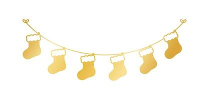 Gold Christmas Stocking Silhouette Garland Vector Illustration, Christmas Socks Graphics Festive Winter Holiday Season Bunting