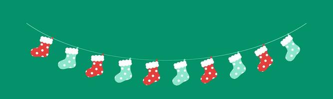 Christmas Stocking Garland Vector Illustration, Christmas Graphics Festive Winter Holiday Season Bunting