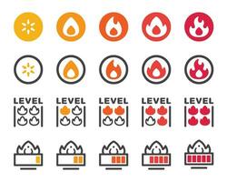 fuego nivel icono conjunto, vector y ilustración