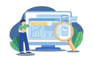 negocio análisis utilizando seo ilustración concepto. un plano ilustración aislado en blanco antecedentes vector