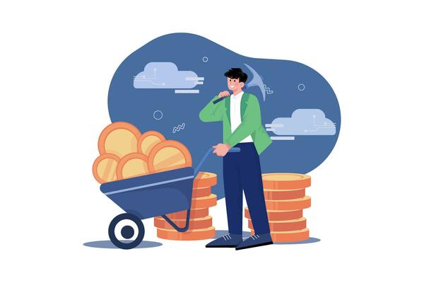 Cryptocurrency Mining Illustration concept on white background