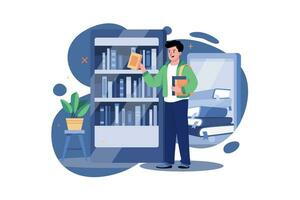 Student Using Digital Library Illustration concept. A flat illustration isolated on white background vector