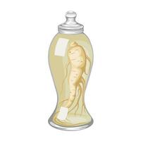 Vector illustration, ginseng soaked with wine in glass jar, isolated on white background.