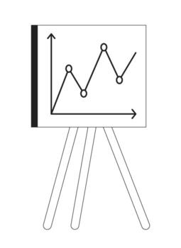 Presentation whiteboard with graphs charts black and white 2D cartoon object. Company profit report isolated vector outline item. Standing white board in office monochromatic flat spot illustration