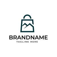 Shopping bag logo combined with a simple mountain shape vector