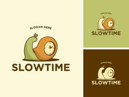 Vector snail with house shaped slow time clock logo