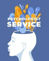 Psychologist service concept design. Women open their head with abstract background. Flat vector illustration