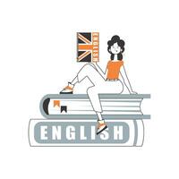 Inglés maestro. el concepto de aprendizaje un exterior idioma. lineal de moda estilo. aislado, vector ilustración.
