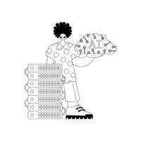 AI man and server, AI themed, vector design in a straight line