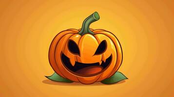 Cute Cartoon Jack O Lantern. Halloween Spirit on a Pastel Background, Perfect for Festive Fun photo