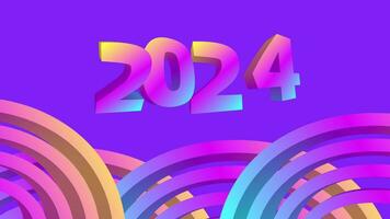 contento nuevo año 2024. con brillantemente de colores número animado video
