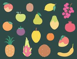 conjunto de diferente frutas natural comida en plano estilo. vector