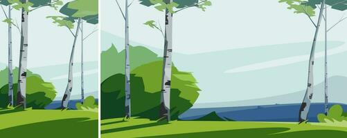 Landscape with birches. Natural scenery in different formats. vector