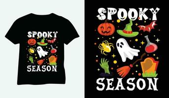 Spooky season, halloween horror boo t-shirt design vector