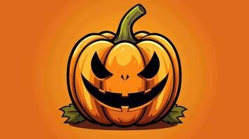 Cute Cartoon Jack O Lantern. Halloween Spirit on a Pastel Background, Perfect for Festive Fun photo