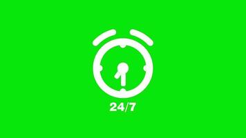 24 hours clock rotating , time passing fast, day night service icon symbol motion graphic loop animation isolated on green screen background video