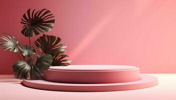Minimal podium with plant for display product, product showcase, product exhibition, or product presentation. AI Generative photo