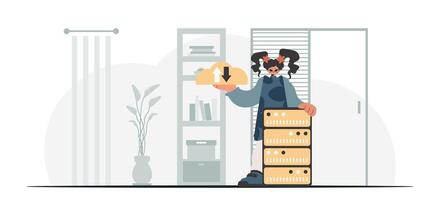 A woman is holding a box with a file vector