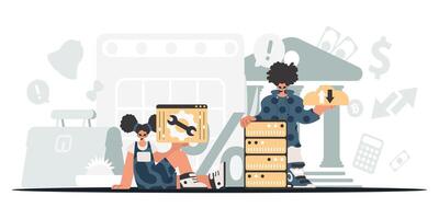 A woman and a man are sitting on a chair and holding a box vector
