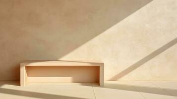 Empty beige wall for product display, product presentation, and product showcase. AI Generative photo