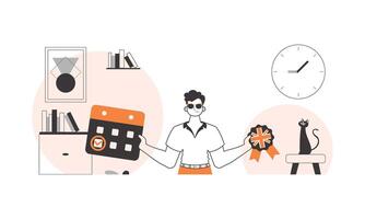 The guy is an English teacher. The concept of learning a foreign language. Linear trendy style. vector