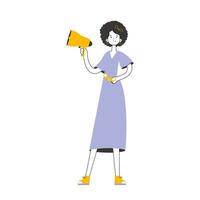 The girl is holding a bullhorn and binoculars in her hands. Job Search Theme. H.R. Linear trendy style. Isolated. Vector. vector