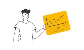A man holds the IOT logo in his hands. Linear style. Isolated on white background. illustration. vector