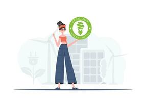 ECO friendly concept. Woman holding ECO logo in her hands. Fashionable, trendy style. Vector. vector