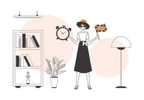 The girl helps teach English. The concept of learning a foreign language. Linear modern style. vector