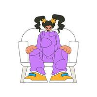 el niña se sienta en un silla personaje de moda estilo. vector