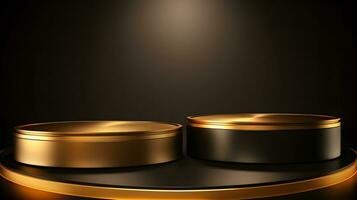 Luxury scene podium with gold and black color. Scene for product display. AI Generative photo