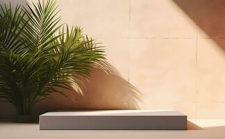 Empty beige wall for product display, product presentation, and product showcase. AI Generative photo