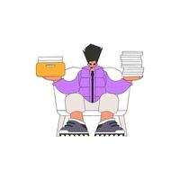 An elegant guy holds stacks of documents in his hands. vector