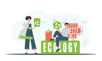 Ecology and green planet concept. Green processing industry. Environmental illustration for the web. Trend style, vector illustration.