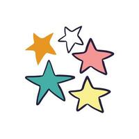 Vector doodle style hand drawing. colored stars of different shapes. isolated vector illustration