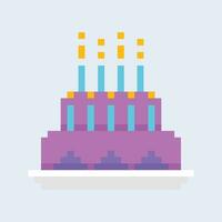 Vector 8 bit pixel birthday cake food item for game assets in vector illustration