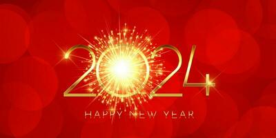 Happy New Year banner with golden firework design vector