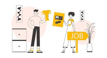 The concept of finding employees. Linear trendy style. Vector. vector