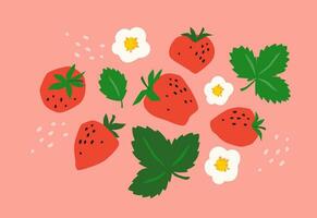 Set of drawn strawberry. Vector illustration. Isolated elements for design