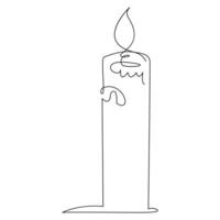 One continuous line drawing of candle lighted and Burning fire and melting candle Light in the dark black outline Vector illustration design