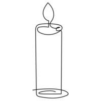 One continuous line drawing of candle lighted and Burning fire and melting candle Light in the dark black outline Vector illustration design