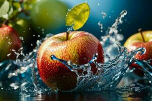 agua chapoteo en manzana fruta. Pro foto