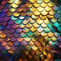 photorealistic background with rainbow fish scales. print with golden iridescent fish scales, a fairy-tale mermaid.  AI generated photo