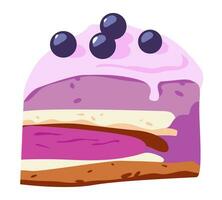 A piece of a blue berry cheesecake. Homemade cakes. Vector illustration on a white background.