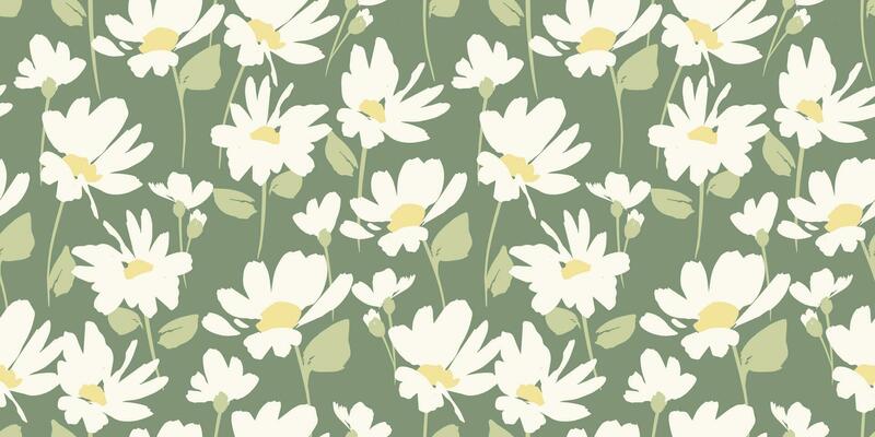 Abstract floral seamless pattern with chamomile. Trendy hand drawn textures. Modern abstract design for,paper, cover, fabric and other use