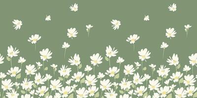 Abstract floral seamless border with chamomile. Trendy hand drawn textures. Modern abstract design for,paper, cover, fabric and other use vector