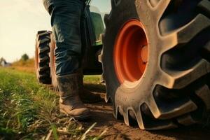 Tractor farmer closeup. Generate Ai photo