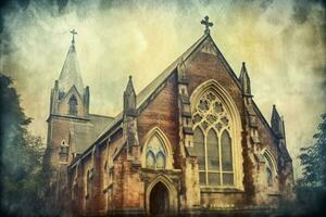 Church gothic scary watercolor. Generate Ai photo