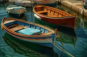 Wood boats port. Generate Ai photo